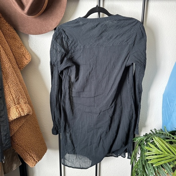 Joie grey lightly sheer button peasant long sleeve tuxedo blouse shirt top - Picture 2 of 4